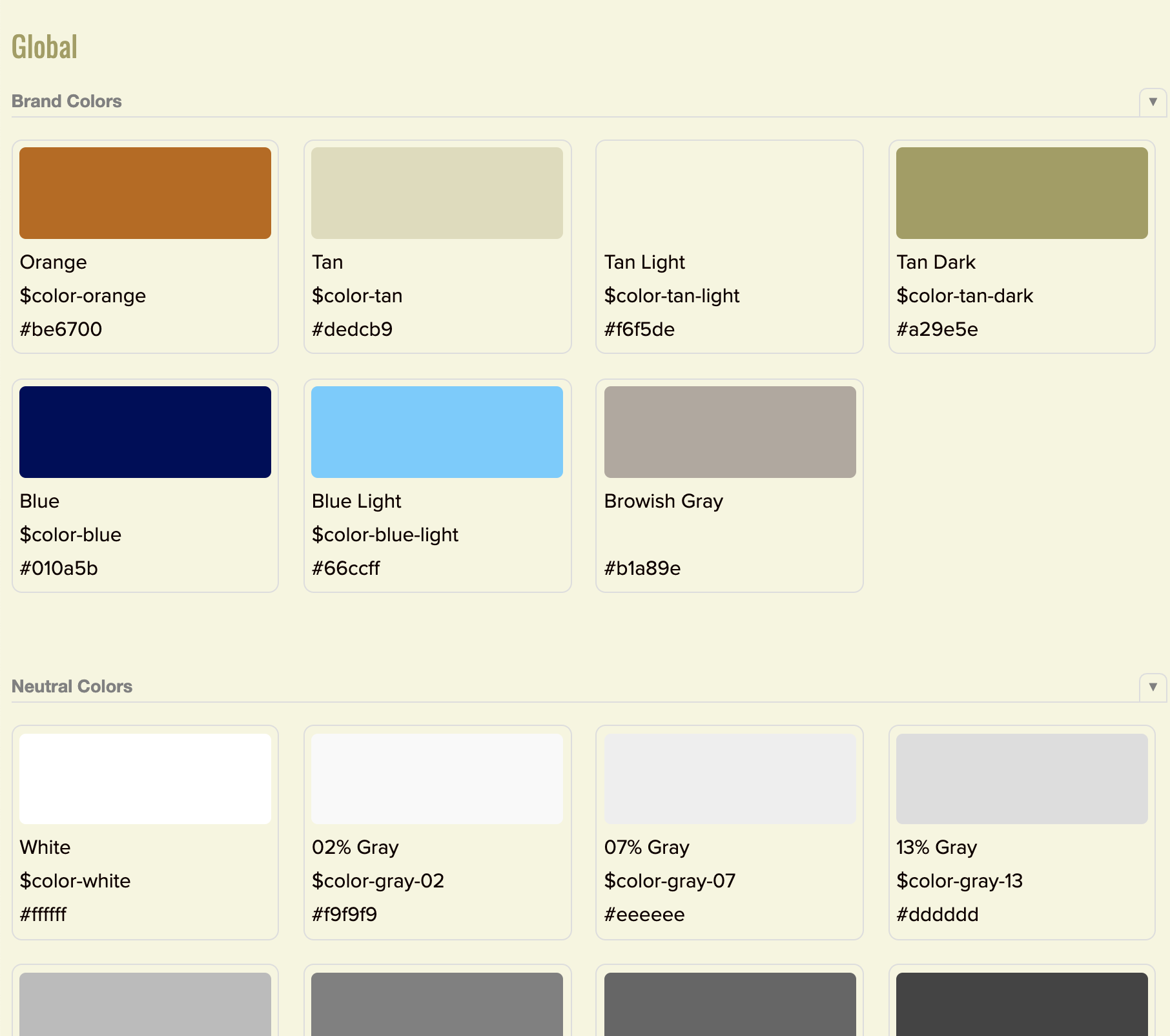 The color swatches from Brad Frost's pattern lab